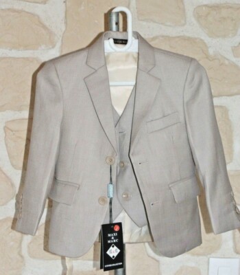 Ensemble Costume Bébé Garçon 2 Ans : Veste Et Gilet Beige, Neuf - Maxi & Marc