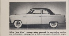 1952 Magazine Photo Willys Aero Wing Two-door Sedan Six Cylinder Engine