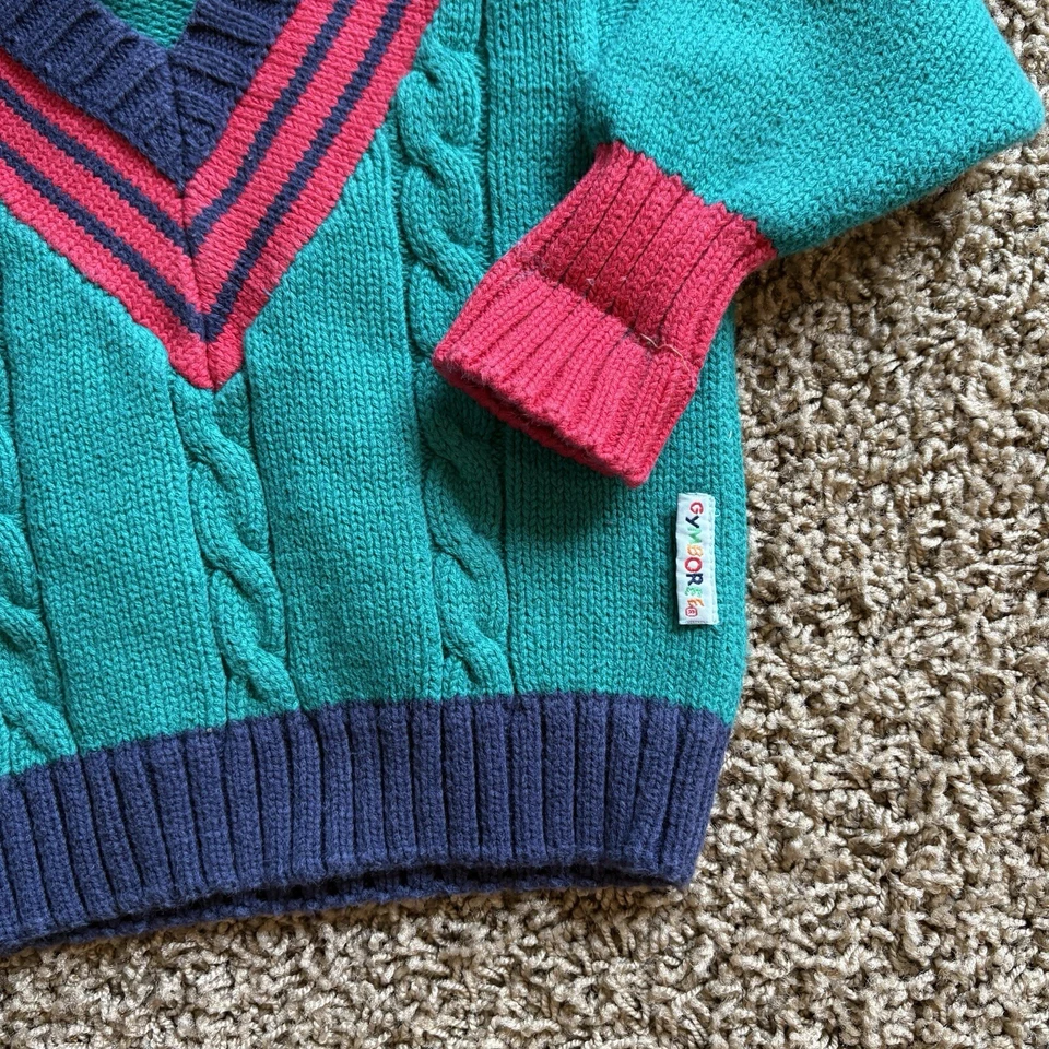 Vintage Gymboree Rainbow Tag V Neck Cotton Sweater Kids X small 3/4 - Image 4 of 4