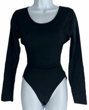 60 304 Women's Black Strap Back Long Sleeve Scoop Neck Bodysuit Size Small