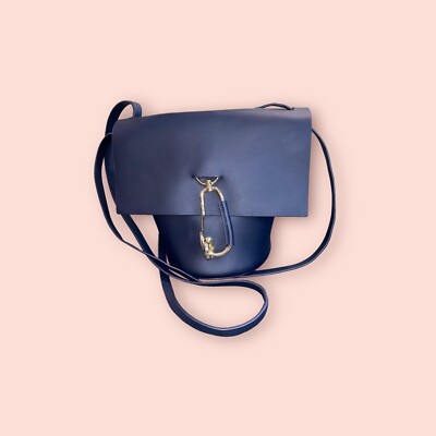 ZAC POSEN Belay Luxury Designer Leather Bucket Shoulder Bag Navy