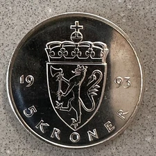 NORWAY 5 KRONER 1993 - UNC