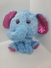 Hugfun Elephant10" Plush Sky Blue/White Mix- Pink Glitter Eyes Pink Shimmer Ears
