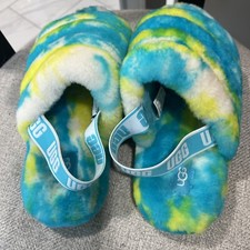 UGG Kids Fluff Yeah Slide Slipper Sandal Marble Oasis Blue Sulphur Size 5