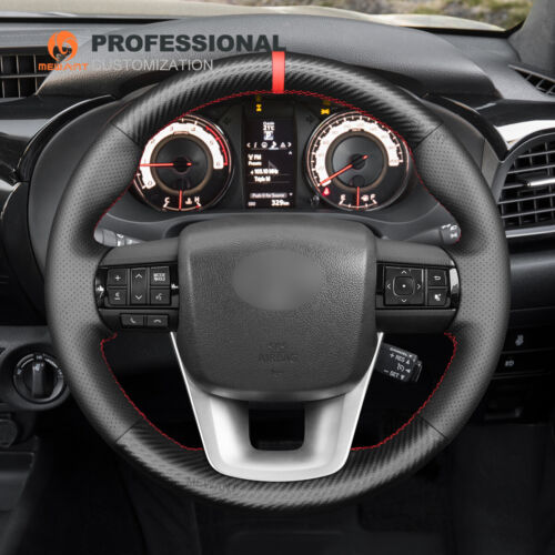 Genuine Leather PU Carbon Fiber Steering Wheel Cover for Toyota Hilux Fortuner - Foto 3 di 9