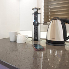 POP PULL UP KITCHEN WORKTOP 3 PLUG SOCKETS 2 USB PORTS & AUDIO SPEAKER STAINLESS