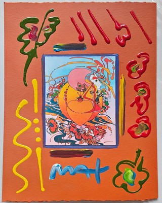 Peter Max Orange Heart Original Handsignierte Mixed Media Malerei 08