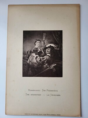 Vintage Antique Dresdner Galerie Dresden Gallery Print, Rembrandt The Breakfast