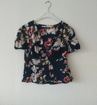 Damen Bluse Blaser Bolero Größe 38 / M blau mit Blumen