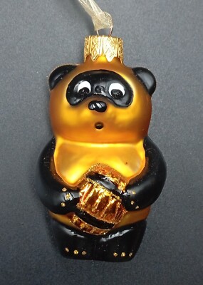 A324 Glass Orange Panda Bear Vinnie The Pooh Bauble Christmas Tree Ornament