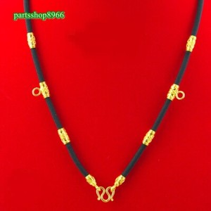 Authentic Necklace Black Rope Gold Plated Style Thai Baht Yellow Pendant Amulet 24 inch