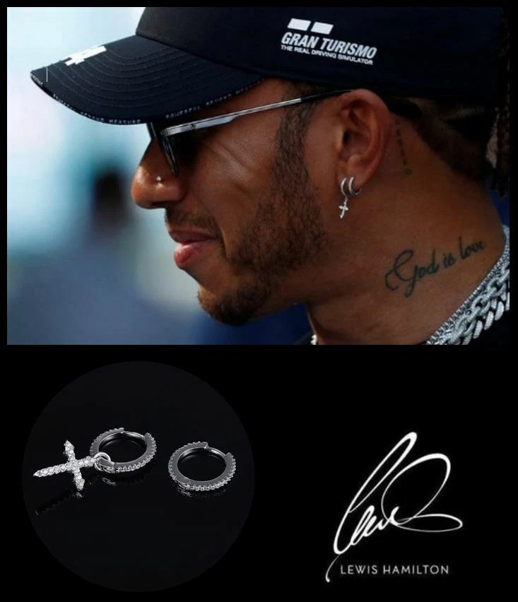 Men s Boy s Lewis Hamilton One Pair 18K White Gold Zirconia Cross Hoop Set