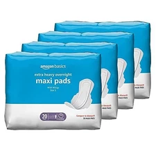 Amazon Basics Thick Maxi Pads with Wings for Periods - Extra Heavy Overnight Abs