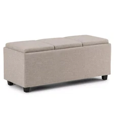 LOCAL ONLY SIMPLIHOME Avalon 42 inch Wide Rectangle Storage Ottoman Natural