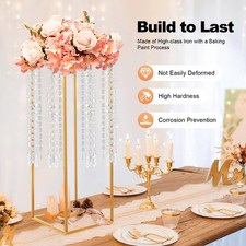 4PCS Gold Metal Column Flower Stands Centerpiece Holder Rack Party Wedding Decor