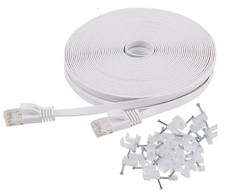 Jadaol Cat 6 Ethernet Cable 50 ft Flat White with clips  Rj45 Connectors