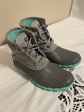 Sperry Top Sider Saltwater Girls Sz 3M Gray Mint Waterproof Duck Boots Youth EUC