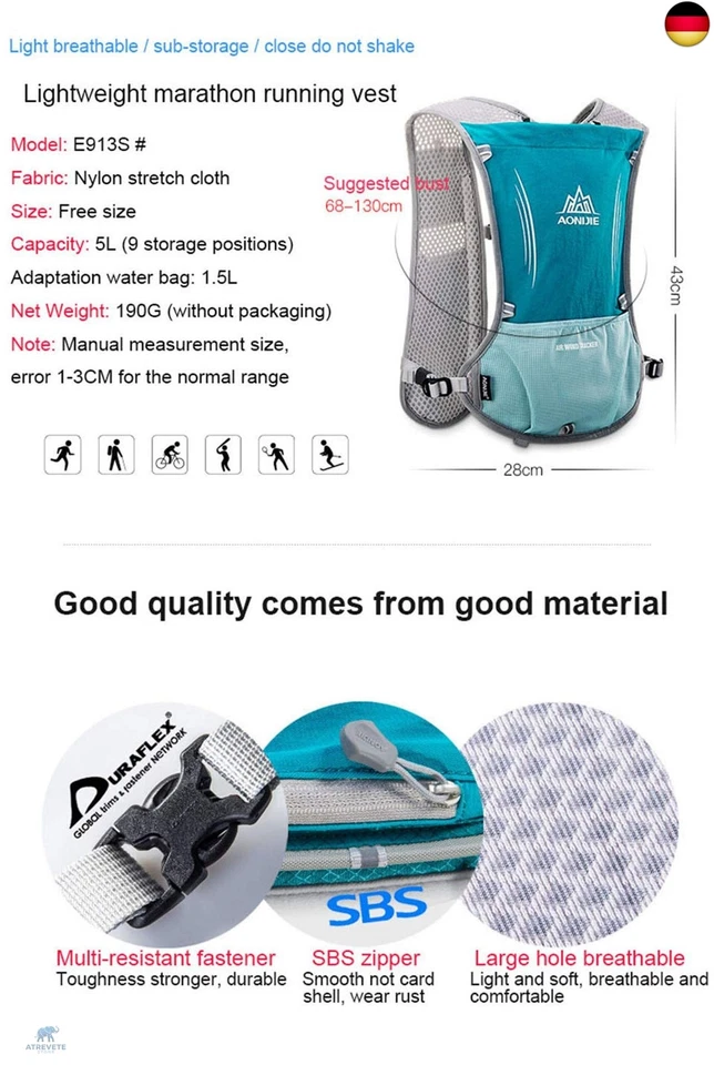 Win.Deeper 5L Ultraleicht Trinkrucksack Trail Rucksack Trinkweste, Hydration - Bild 4 von 4