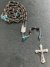 ITALY Vintage Lava Stone &Blue Glass Catholic Rosary Prayer Beads Jesus Crucifix