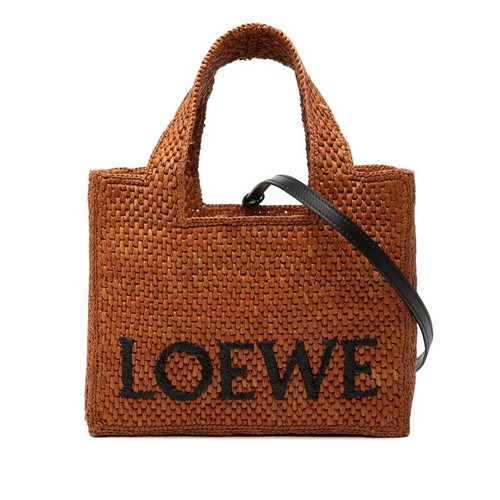 LOEWE Font Tote Small Raffia Leather Brown 2Way Basket Bag Tote