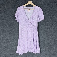 So Dress Women M Medium Purple Geometric Sheath Midi V-Neck Short Sleeve Rayon