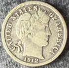 1912-S Barber Dime – Choice AU+ – Tougher Date – 90% Silver – San Fran Mint