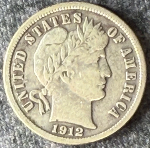 1912-S Barber Dime – Choice AU+ – Tougher Date – 90% Silver – San Fran Mint