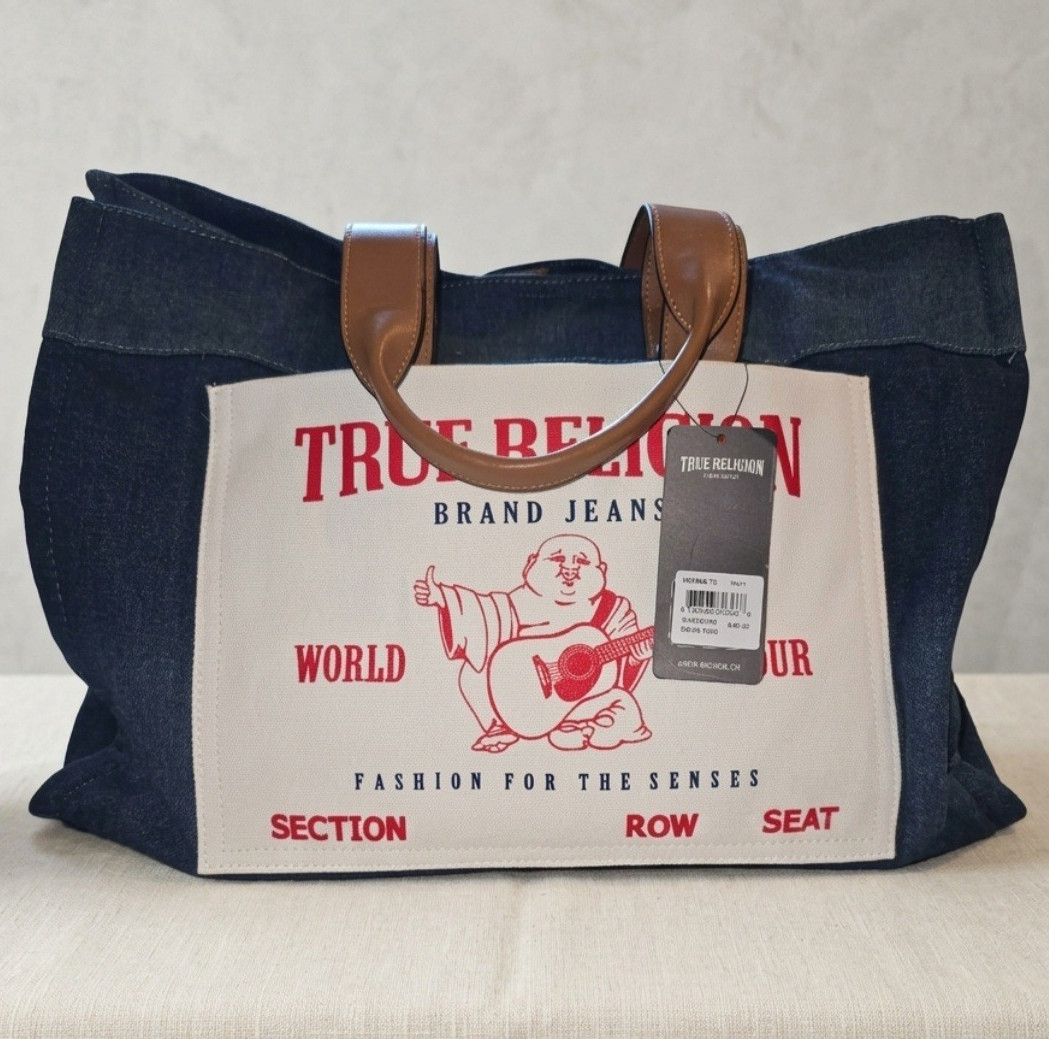 NWT True Religion Large Buddha Pocket Denim Tote Bag – Oversized Travel Carryall