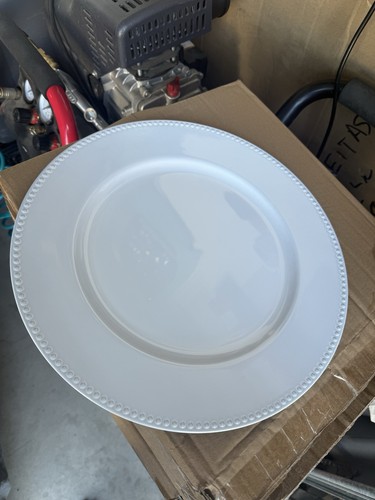 Choice 13" Round White Beaded Rim Plastic Charger Plate