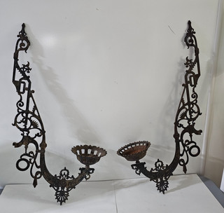Pair of Large Antique Victorian Cast Iron Chandelier Arm Oil Lamp Holders 33"