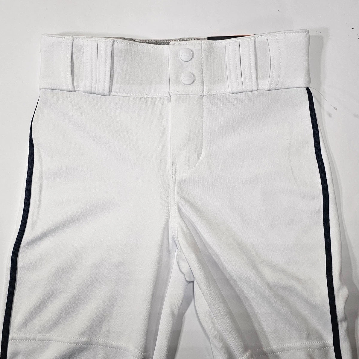 Champro BP62 Youth Small White Baseball Pants Navy Blue Side Stripe NWT