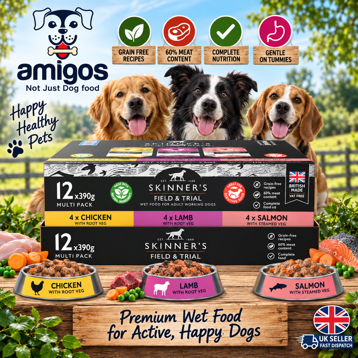 Skinner's Field & Trial Working Dog Food Variety Pack 12x390g - Image 4