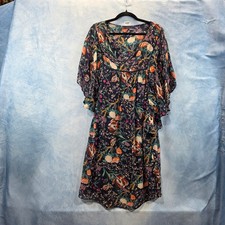 Violeta by Mango Navy Floral Ruffle Butterfly Sleeve V-Neck Shift Dress Small
