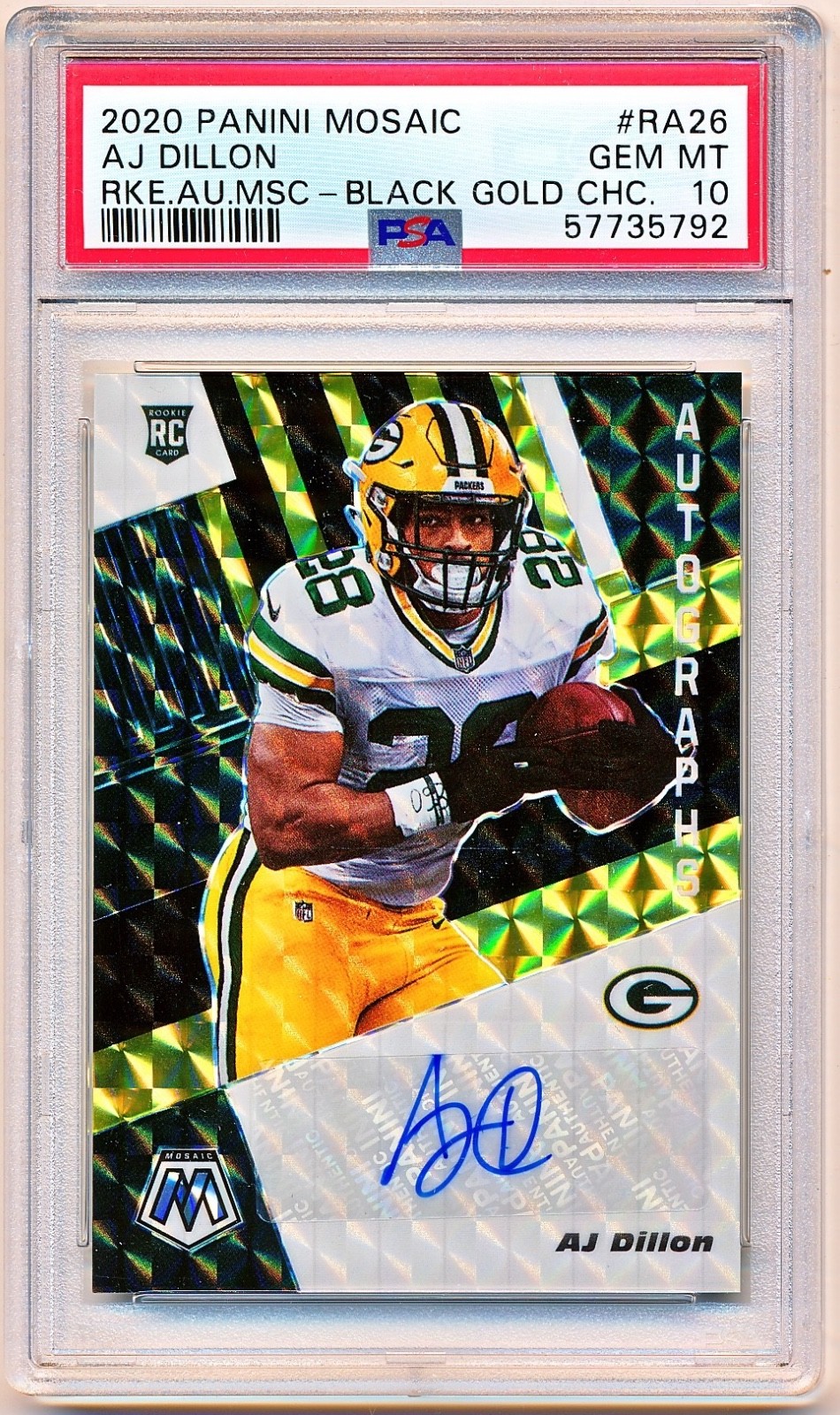 AJ Dillon Panini Mosaic Rookie Autographs Mosaic #RA26 Black Gold Choice