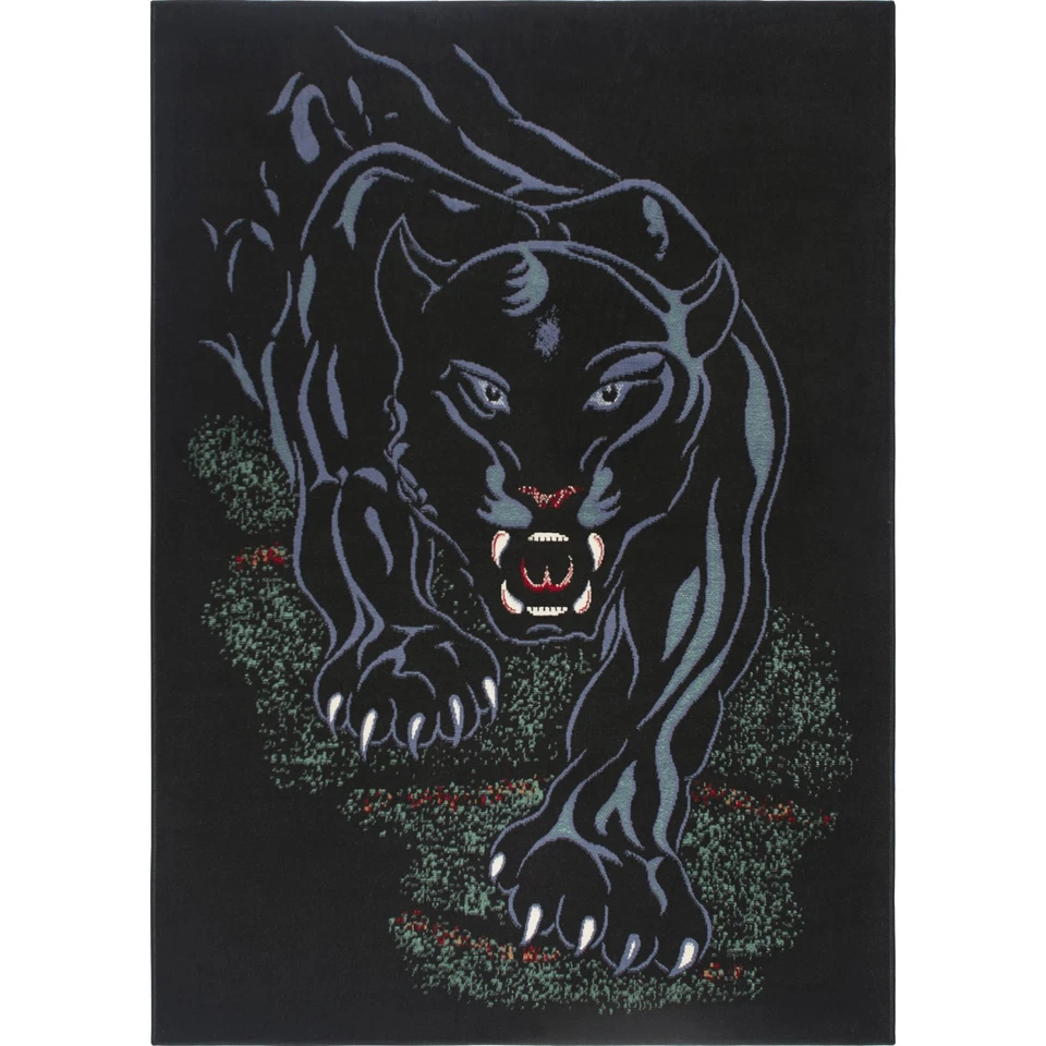 Alfombra de área de jaguar tatuaje tribal pantera negra alfombra moderna de animales africanos Foto 2 de 4