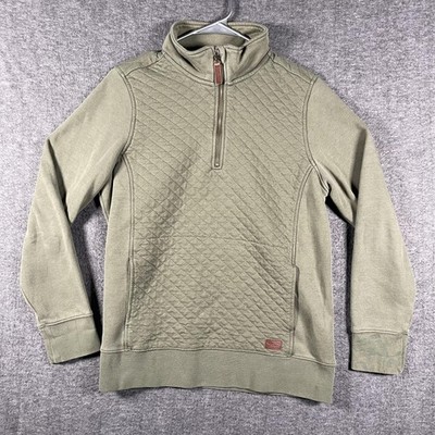 L.L. Bean Sweatshirt Mens Medium Green 1/4 Zip Quilted Mock Neck Pullover