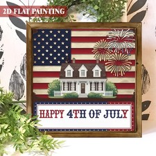 Patriotic USA Flag Fireworks Wooden Plaque 4th Of July Home Wall Decoration Gift