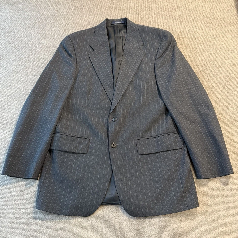 Vintage Chaps Ralph Lauren Blazer Mens 38R Pinstriped Jacket Gray Sport Coat - Image 2 of 4