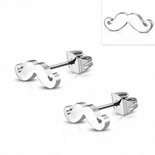 Stainless Steel Mustache Stud Earrings Pair 