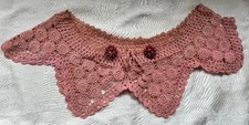 Vintage hand crocheted lace collar,pink w/ coordinating clip on earrings,Japan