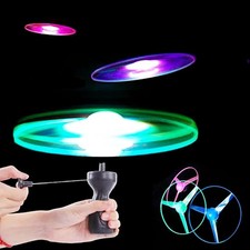 LED Flying Disc Toy for Kids Luminous Pull String UFO Spinner Outdoor Game