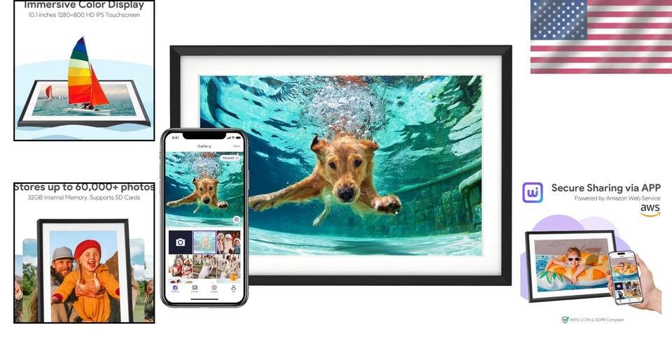 High-Resolution 10.1'' IPS Photo Frame with 32GB Storage - Perfect for Gifting - Image 2 of 4