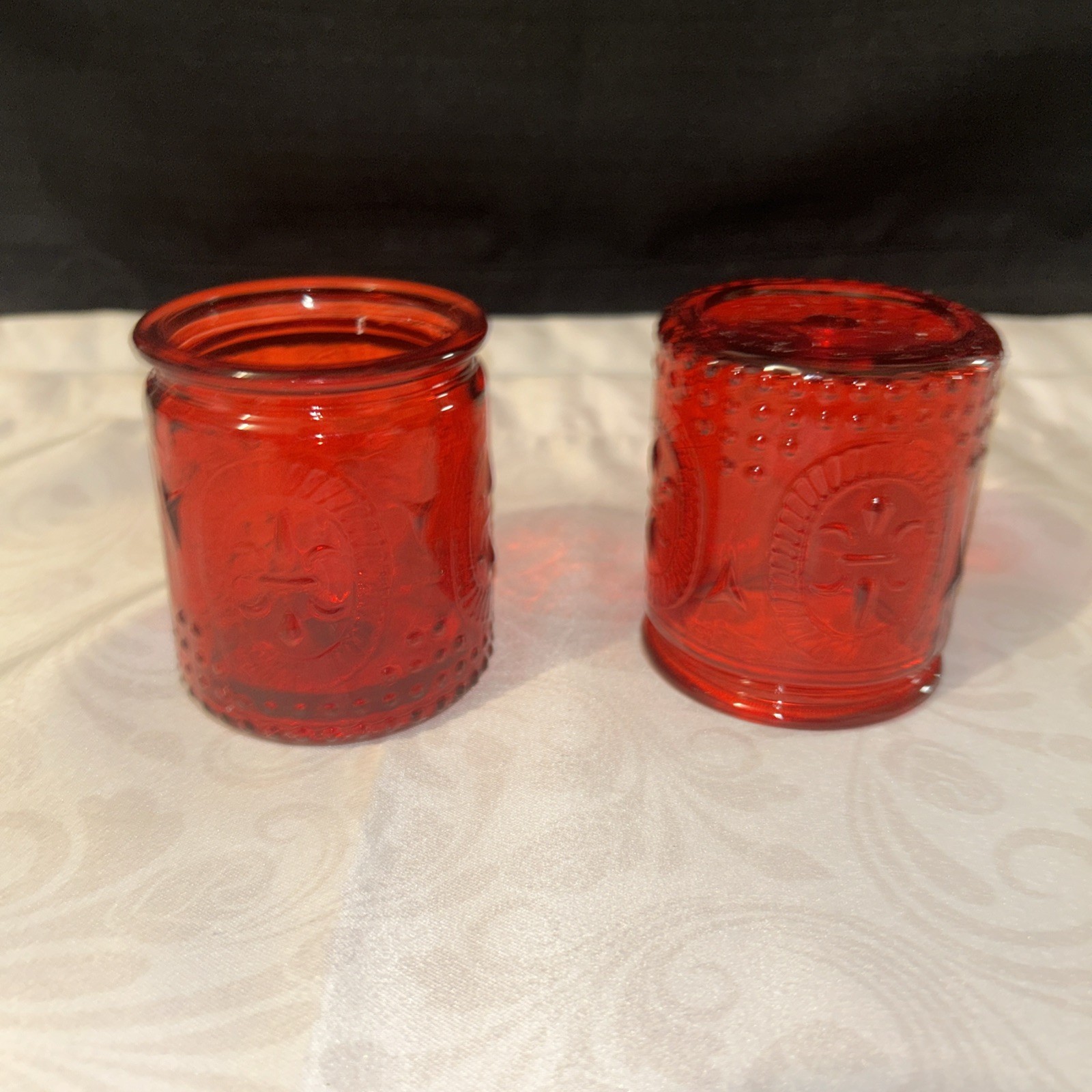 vintage viking Glass Ruby Red Diamond Point Fairy Lamp Top