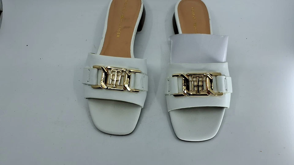 Sandalias deslizables Tommy Hilfiger Meliei de tacón ancho para mujer - blancas Foto 2 de 4