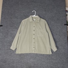 Vintage LL Bean Corduroy Button Up Womens L-PET Green OWJ29 Long Sleeve Pocket