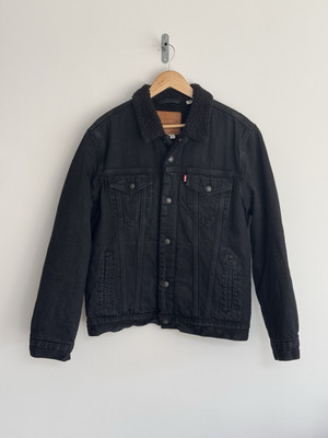 Levi s Sherpa Trucker Jeansjacke Vintage 90er schwarz Denim schwarz Fell Fleece L