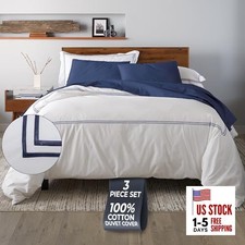 Duvet Cover Queen Size 3 Pieces , 100 Cotton Percale, Soft, Full/Queen Navy