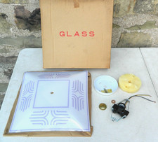 NOS VTG 1960  s Mid Century Semi Flush 3 Bulb Molded Glass Ceiling Light Fixture