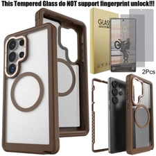 For Samsung S25+ S25 Ultra S25 Clear Brown Case Cover / Privacy Tempered Glass