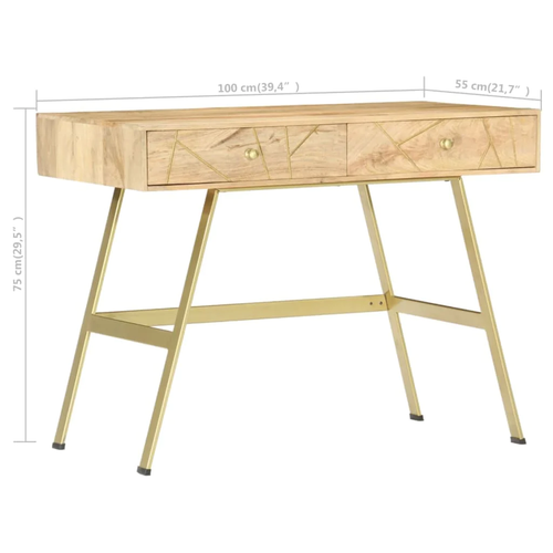 NNEVL Writing Desk with Drawers 100x55x75 cm Solid Mango Wood - Picture 5 of 9